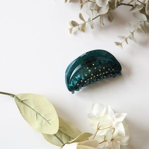 Acrylic Rhinestone Hair Clip- Peacock Green